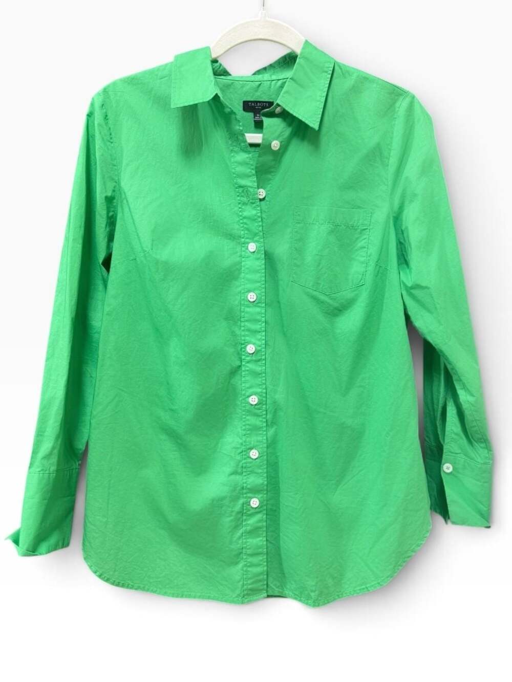 Talbots Petite Green Cotton Long Sleeve Button Down Shirt PS